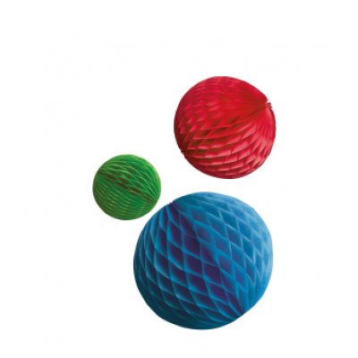 3 Honeycomb Decorations Bright Rainbow Paper 14 cm / 18 cm / 22 cm
