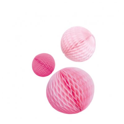 3 Honeycomb Decorations Hot Pink Paper 14 cm / 18 cm / 22 cm