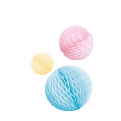 3 Honeycomb Decorations Pastel Rainbow Paper 14 cm / 18 cm / 22 cm