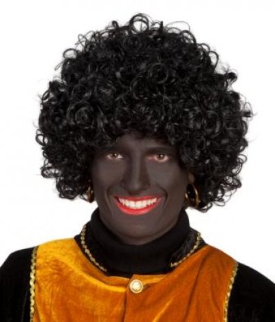 Zwarte piet pruik deluxe grote krul