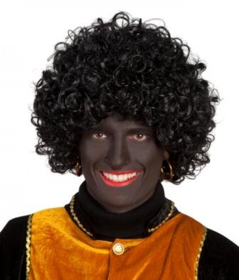 Zwarte piet pruik deluxe grote krul