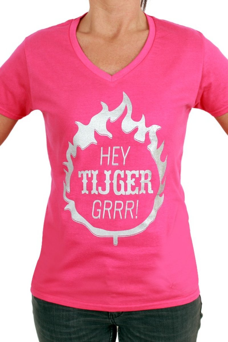 T-shirt dames 'Hey tijger grrr' Maat XXL