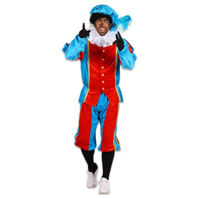 Piet kostuum tuquoise rood L