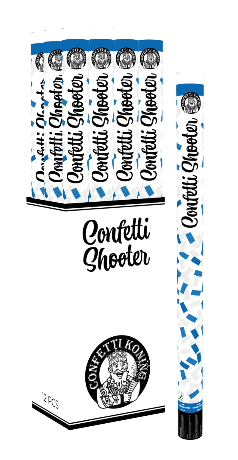 Confetti shooter 80 cm Blauw Wit