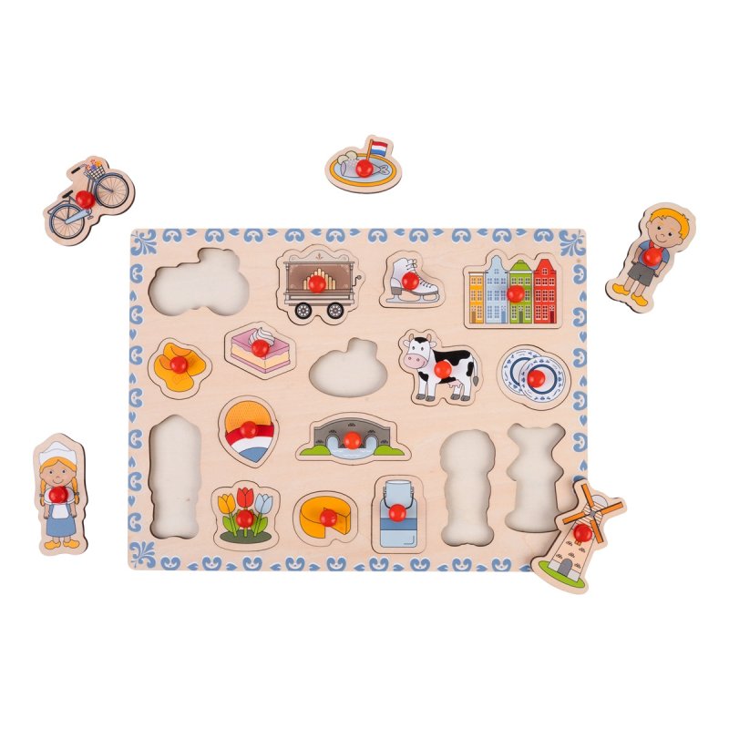 Houten Holland puzzel met 17 kleurrijke puzzelstukjes
